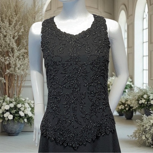 JKARA New York Womens Black Beaded Embellished Formal Gown Dress Size 12 - Picture 2 of 4